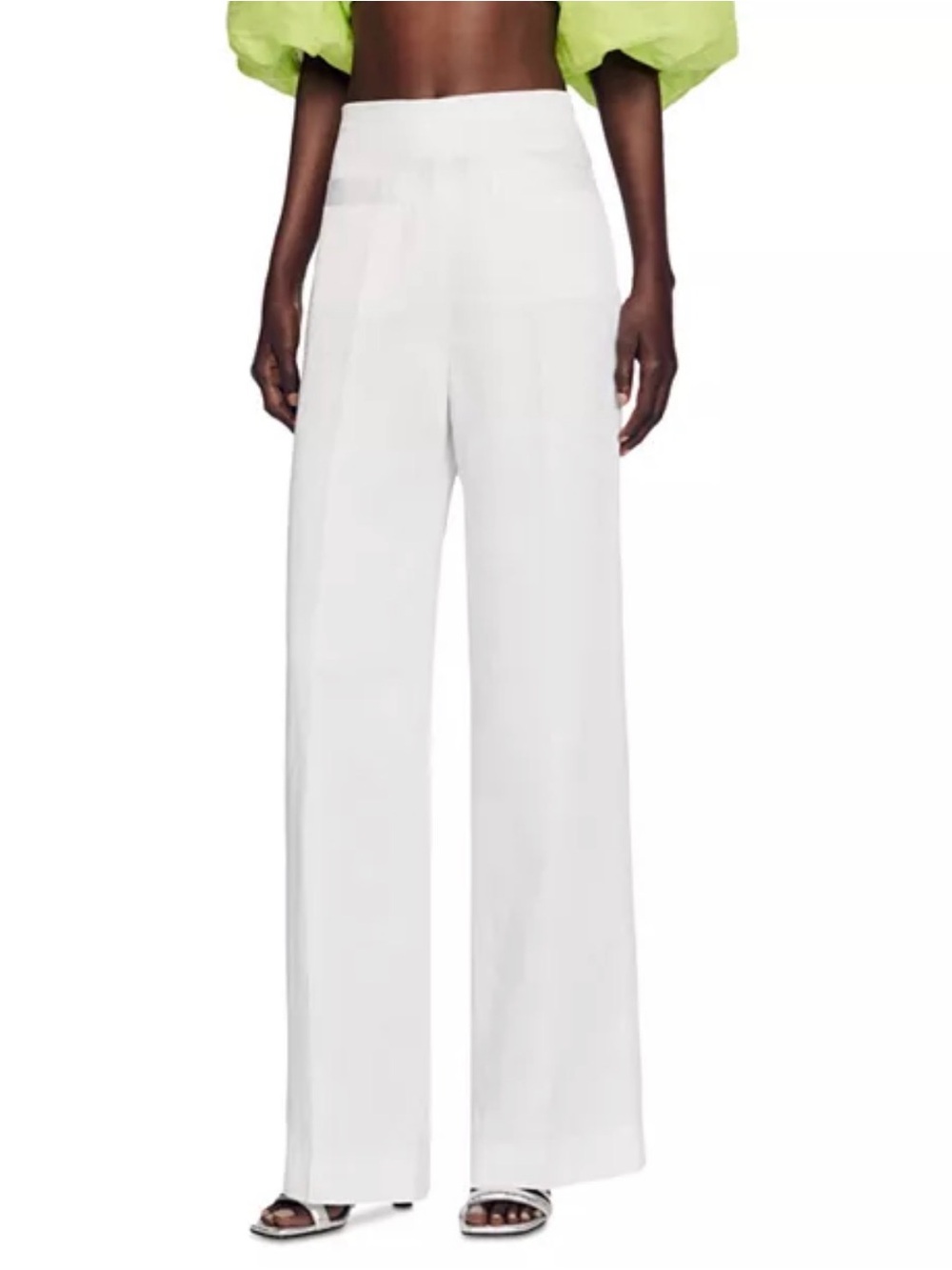 Sandro White High Rise Linen Blend Wide Leg Pants Size 36 - Picture 1 of 7